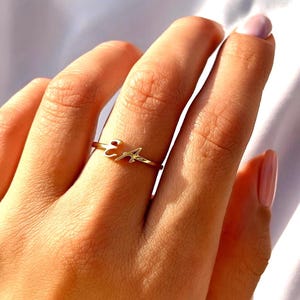 Custom Initial Ring - Personalized Gold Letter - Dainty Stacking Ring - Bridesmaid Mothers Day image 1