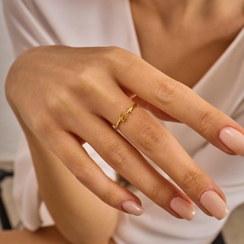 Custom Initial Ring - Personalized Gold Letter - Dainty Stacking Ring - Bridesmaid Mothers Day image 7