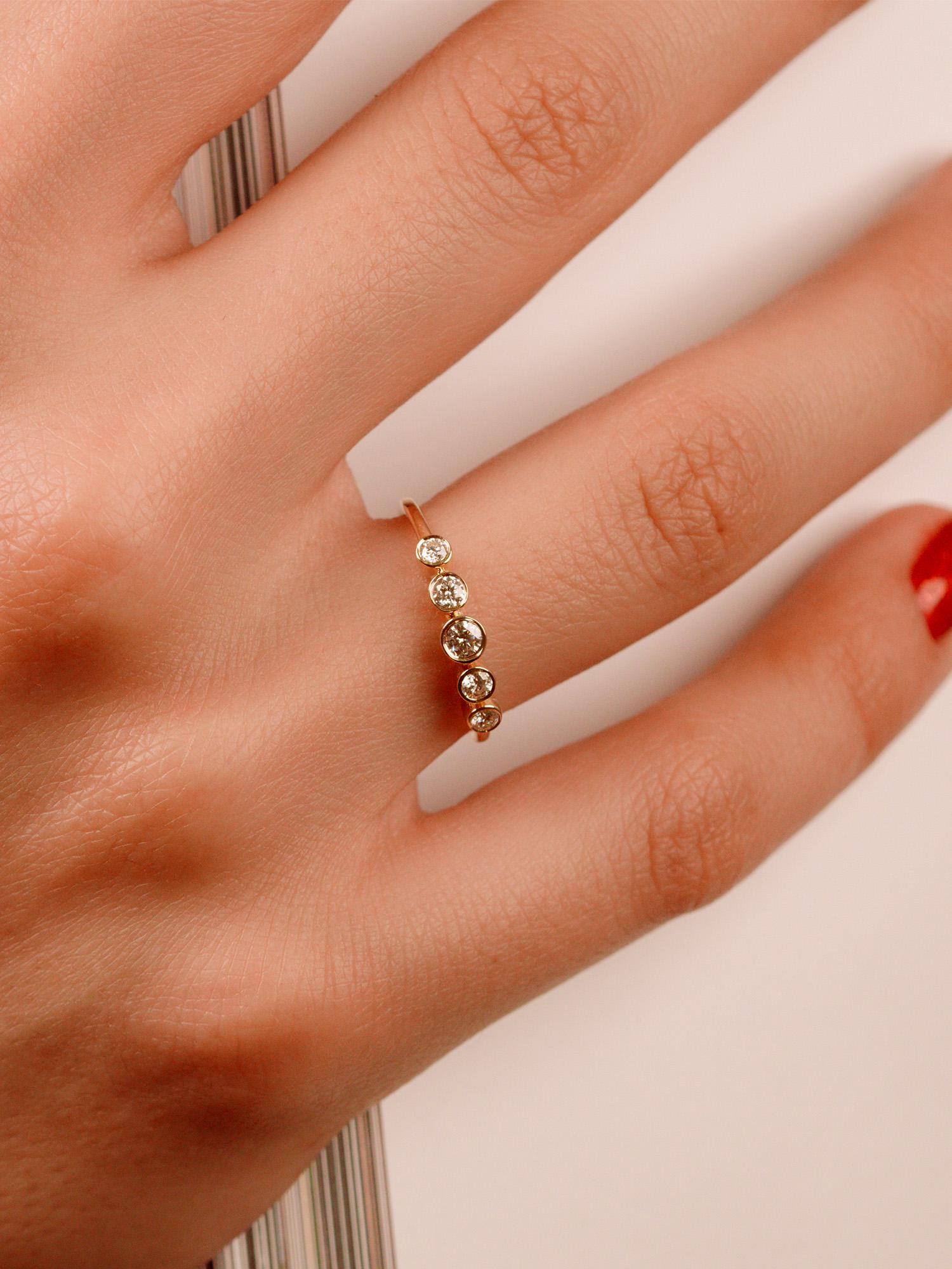 Bezel Diamond Ring, Five Stone Gold Ring, Dainty Diamond Engagement Band Ring, Diamond Anniversary Ring, Luxury Jewelry Gift