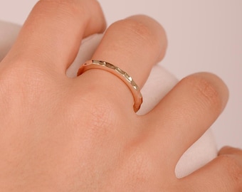 Hammered Gold Ring, Dainty Stacking Ring, Minimalist Band