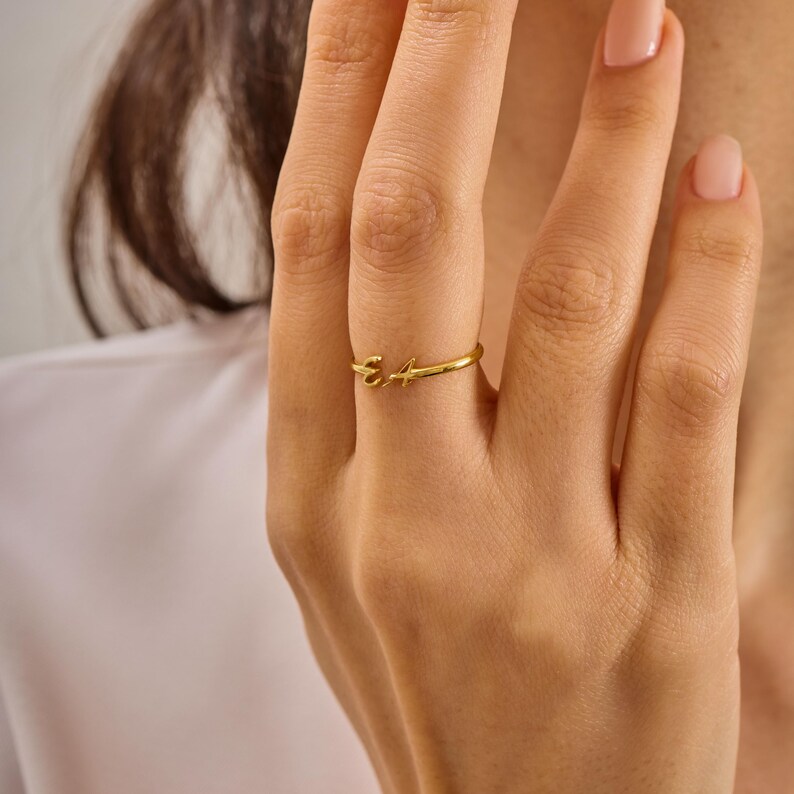 Custom Initial Ring - Personalized Gold Letter - Dainty Stacking Ring - Bridesmaid Mothers Day image 11