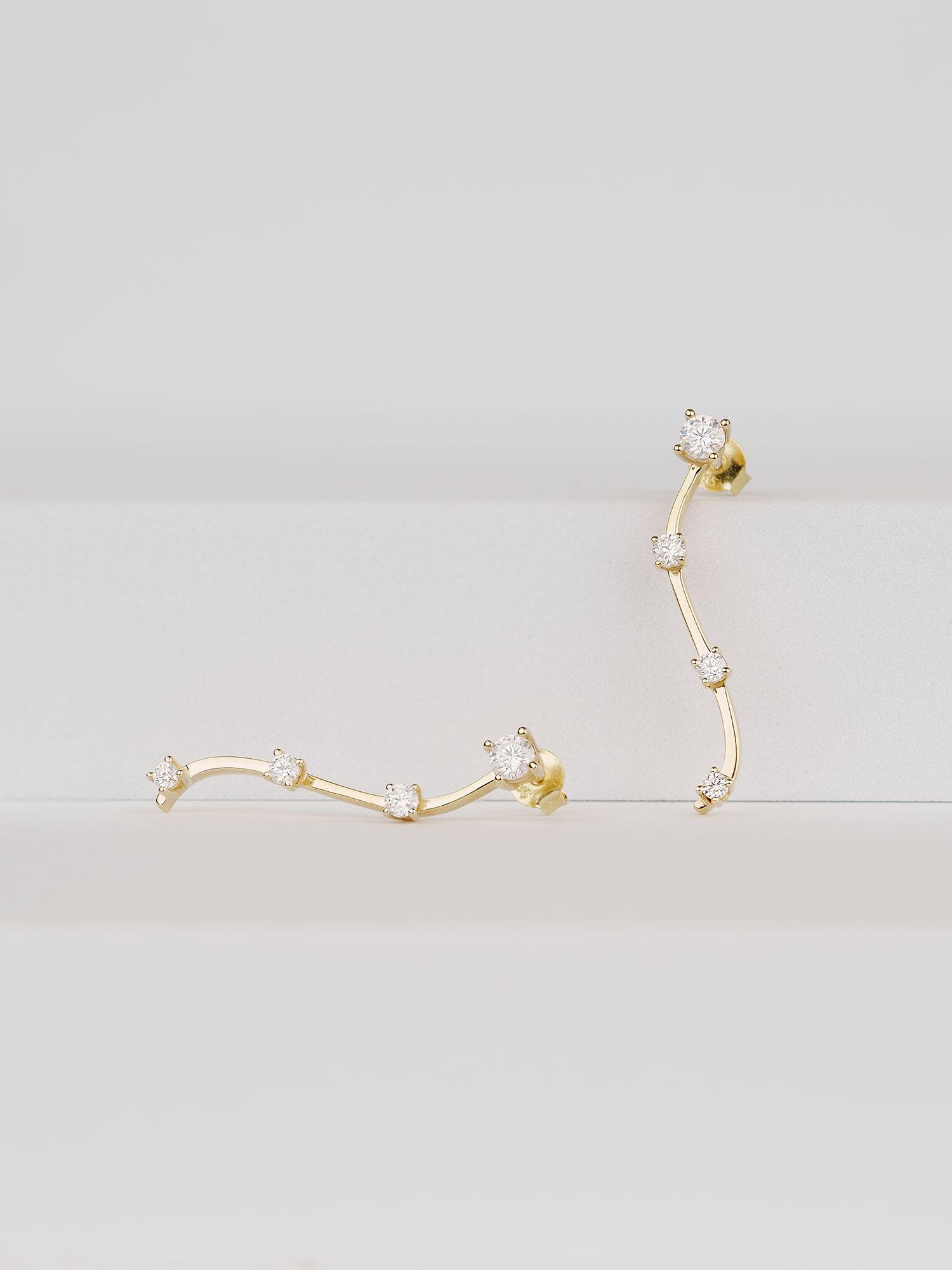 14K Solid Gold Curved Bar Earrings – Dainty Zirconia Stud Earrings