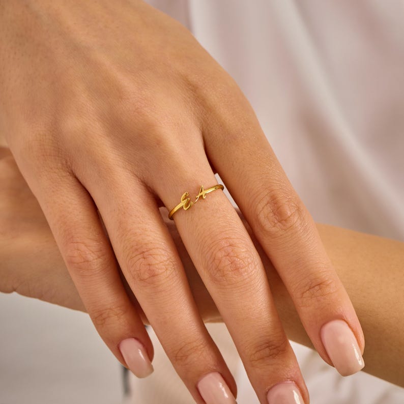 Custom Initial Ring - Personalized Gold Letter - Dainty Stacking Ring - Bridesmaid Mothers Day image 6