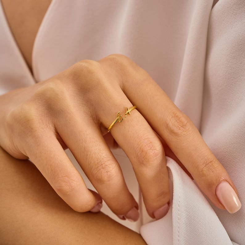 Custom Initial Ring - Personalized Gold Letter - Dainty Stacking Ring - Bridesmaid Mothers Day image 5