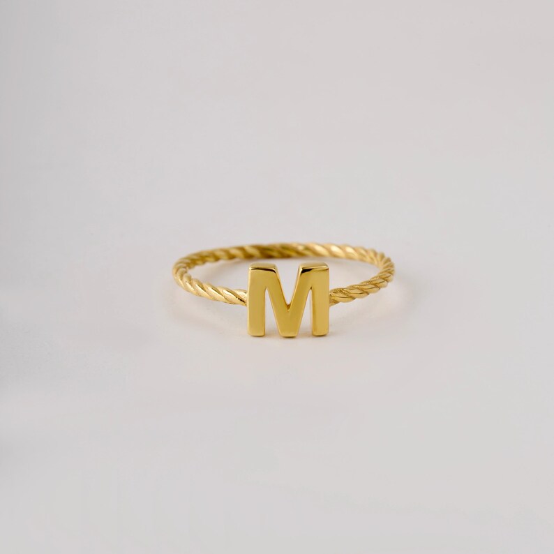 Solid Gold Initial Ring – Dainty Personalized Letter Monogram Band image 2