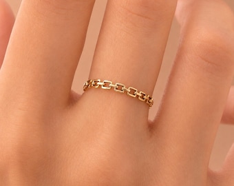 Gliederkettenring aus massivem Gold: Minimalistischer, zierlicher Schmuck (8K-18K Gold)