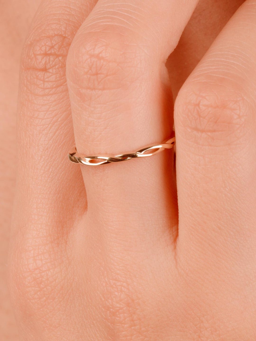 14k Solid Gold Twisted, Minimalist Gold, Dainty, Stacking Ring - Etsy