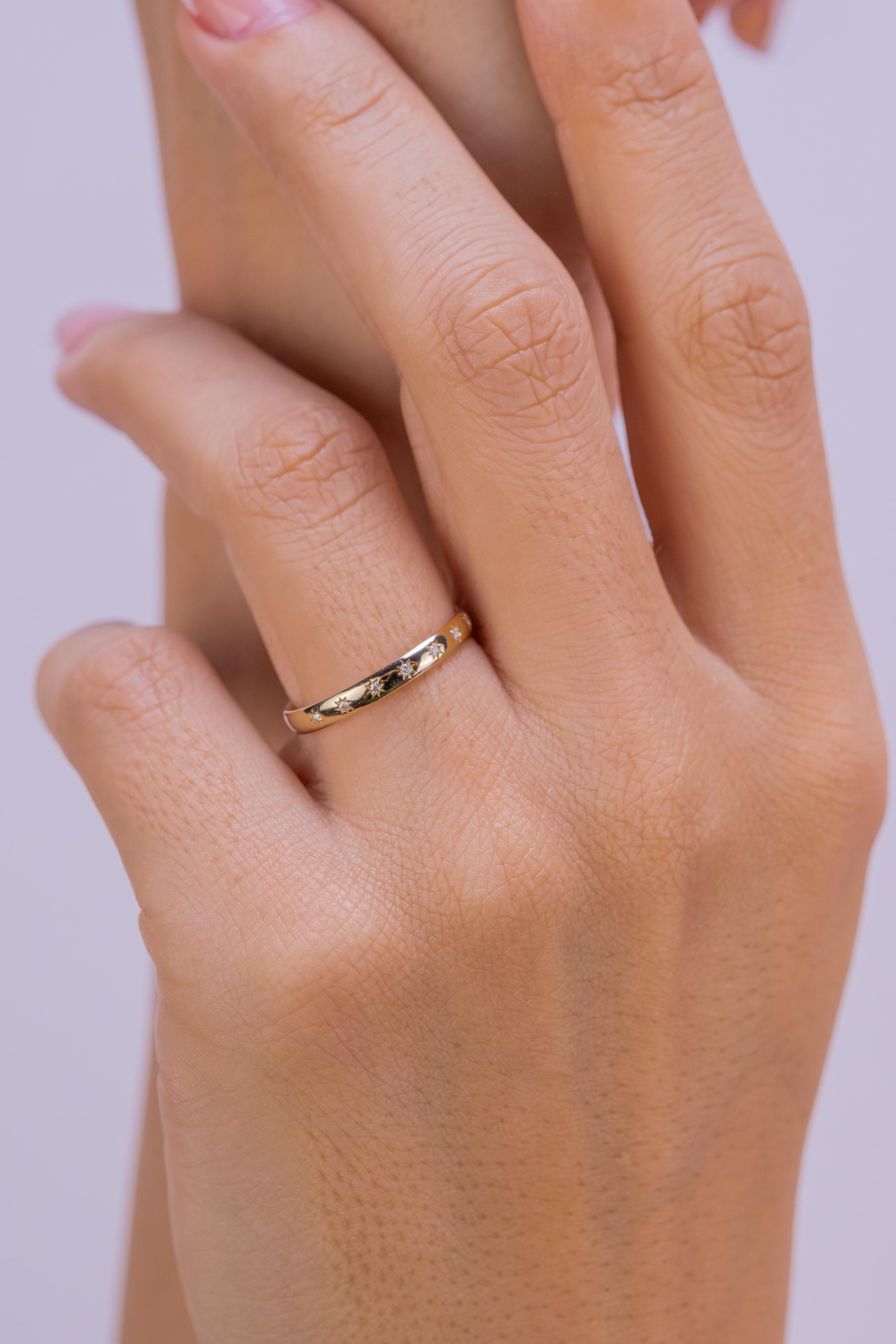 Tiny Half Eternity Diamond Stars Band Ring: Minimalist Celestial 