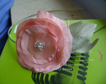 Emily-Pink Dupioni Silk Flower Headband