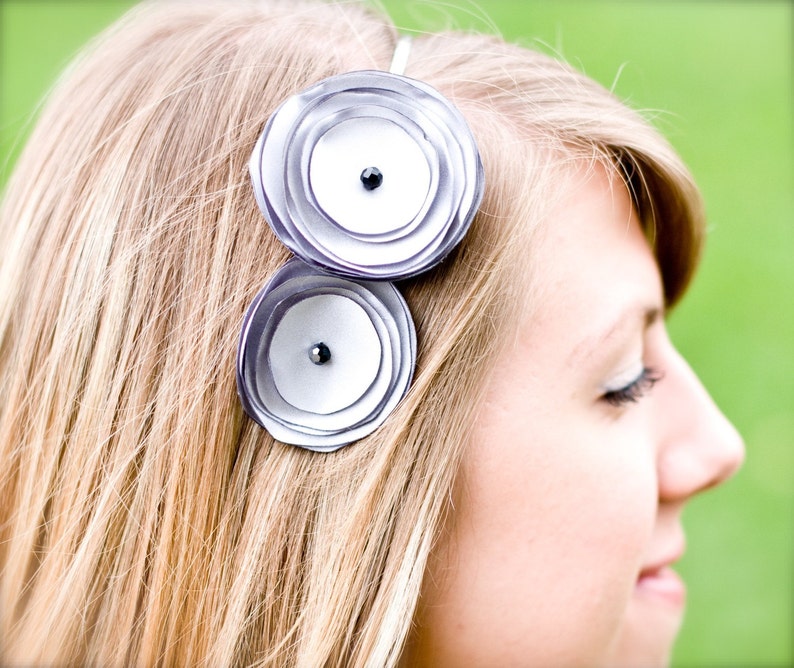 Becky-Matte Silver Flower Headband with black bead centers image 4