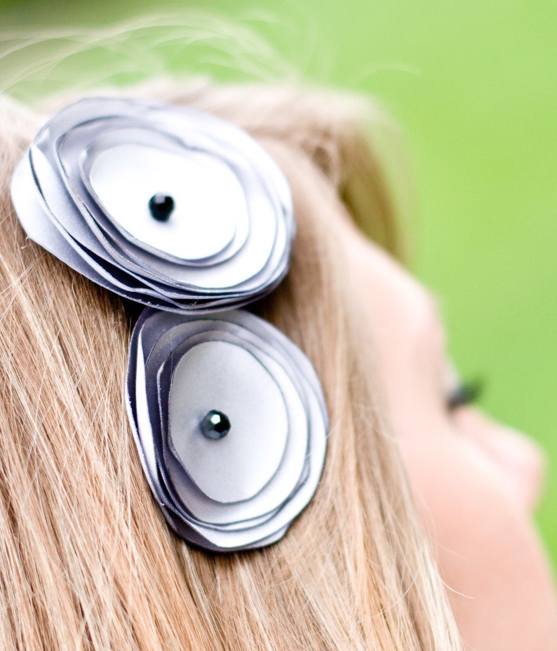 Becky-Matte Silver Flower Headband with black bead centers image 1