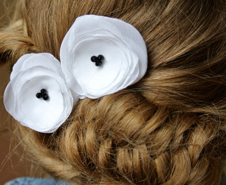 Black and White Posey Flower Bobbies Bobby Pins image 2