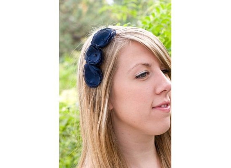 Edie Dark Blue Chiffon Flower Headband Etsy