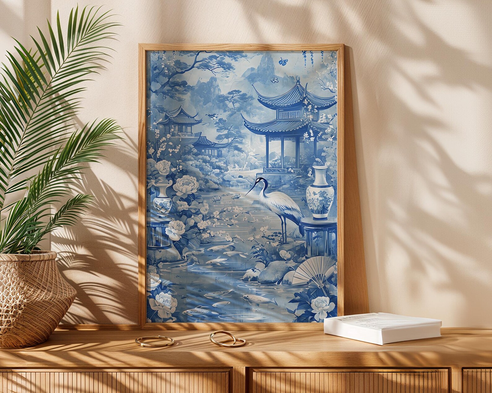 Chinoiserie Wall Art Blue Chinoiserie Print Elegant Asian Landscape ...