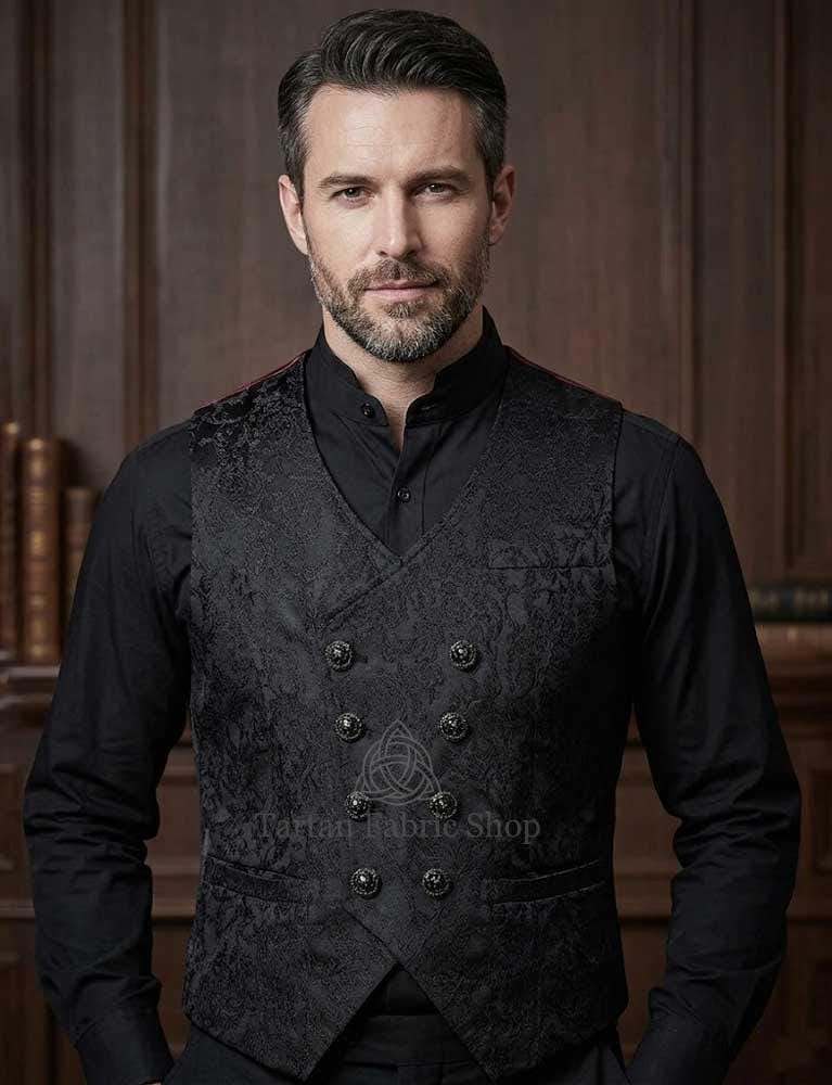Punk Rave Men's Black Jacquard Formal Vest - Steampunk Aristocrat
