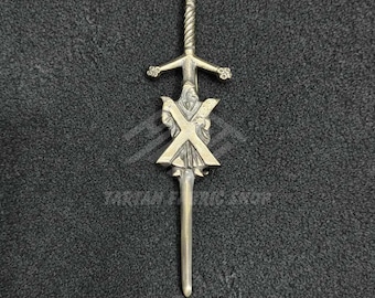 Scottish Handmade Kilt Pin – St. Andrew kilt Pin – Antique Brass Size 4.5 Inches"- Highland Kilt Pin for Men - Made To Order