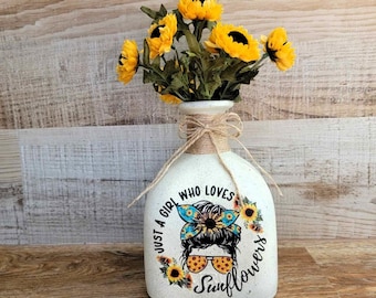 Sunflower Lover,Sunflower Lover Gifts, Sunflower Love, Western Sunflower, Upcycled Bottle, Bottle Art, Recycled Bottle