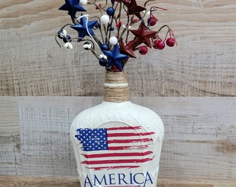 Patriotic Decor, Patriotic Mantle Decor, Patriotic Home Decor, Americana Decor, Recycled Bottles, America the Beautiful, 4th of July Decor