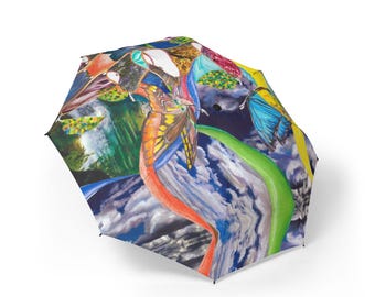 Colorful Abstract Birds Artwork Umbrella | Foldable Rain Protection
