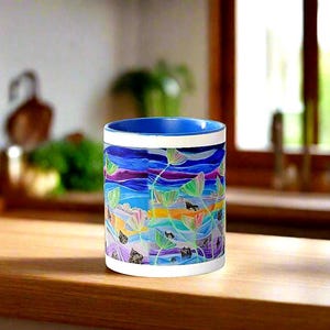 Personalized Blue Ginkgo Mug, Original Artwork &quot;Ginkgo in the Night&quot; in 300 milliliter, 10 oz ceramic