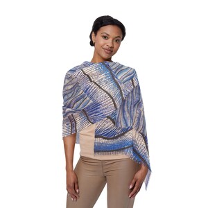 Wavy Checker Pattern Light Scarf | Blue Abstract Striped Design