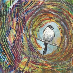 œuvre d'art Oiseau dans le Tunnel du Temps , impression signé par artiste sur papier cartonné de 300gr,  dimension 30/40 cm