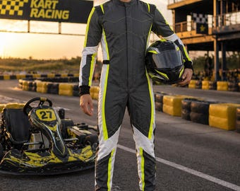 Traje de karting para hombre, negro y amarillo, 2026 / Mono de karting / Traje de automovilismo / Atuendo para carreras en pista / Equipamiento profesional para karting
