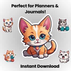 52 Cute Cat Stickers – Digital Download | Kawaii Cat Clipart for Planners, Scrapbooking & Crafts