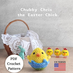 Patrón de ganchillo de Chris el pollito de Pascua (PDF) / Apto para principiantes / Peluche amigurumi sin costuras / Decoración de Pascua