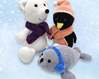 Crochet Pattern in US English - Arctic Trio - Amigurumi Penguin, Polar Bear and Seal