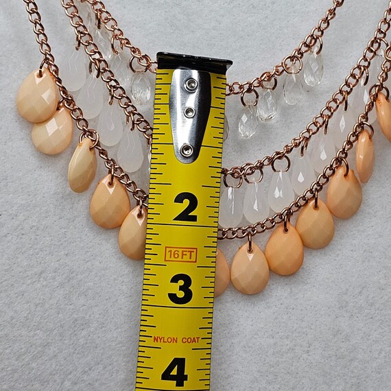 Beaded Statement Necklace Dangle Peach Clear Face… - image 6