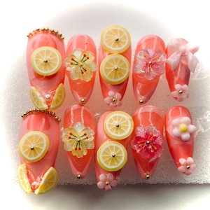 Summer pink lemonade press on nails