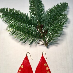 Happy Holidays, Christmas Red Leather Drop Earrings w/Gold & Silver Accent image 8