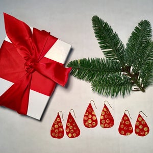 Happy Holidays, Christmas Red Leather Drop Earrings w/Gold & Silver Accent image 3