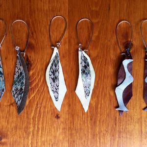 Shimmering Leather Dangling Earrings w/Swarovski Crystals