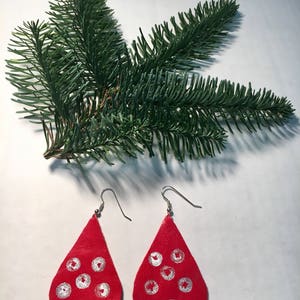 Happy Holidays, Christmas Red Leather Drop Earrings w/Gold & Silver Accent image 4