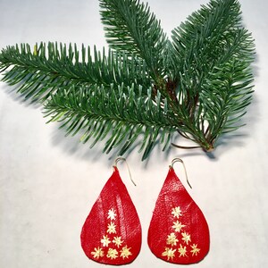 Happy Holidays, Christmas Red Leather Drop Earrings w/Gold & Silver Accent image 6