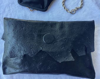 Black Textured Leather Evening Clutch