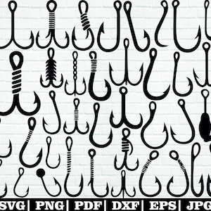 Fiskekrokar Svg Bundle, Fiskekrok Clipart, Fiskekrok Silhuett, Fiskekrokar Png Bundle, Fiskekrokfiler för Cricut, Krokar Svg