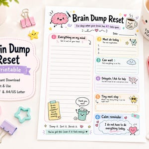 Brain Dump Reset Printable PDF, Funny ADHD Planner, Overwhelmed Mind Worksheet, US Letter Instant Download