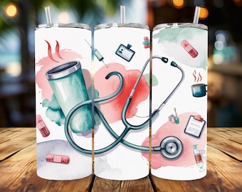 Nurse Tumbler Wrap PNG | 20oz Skinny Tumbler | Nurse Sublimation Design | Digital Download