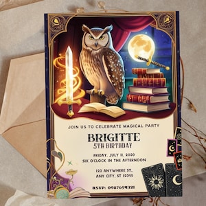Wizard School Invitation: Fantasy Birthday Party Invite (Editable Canva Template)