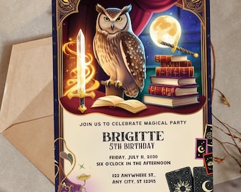Invitation école de sorcier : invitation à une fête d'anniversaire fantastique (modèle de toile modifiable)