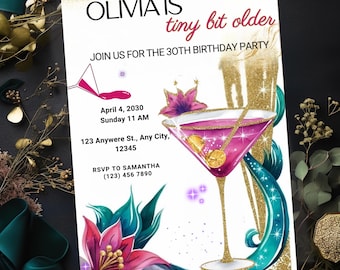Pink Martini 30th Birthday Invitation: Glam Party Template (Digital Download)