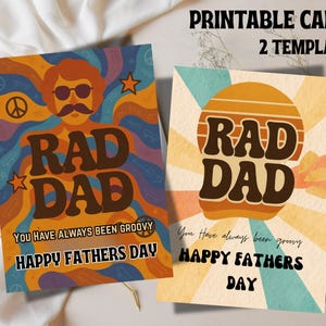 Retro Rad Dad Vaderdag kaartsjabloon | Afdrukbare vintage groet | Afdrukbare 2 sjablonen | Retro leuke gelukkige Vaderdag-wenskaart