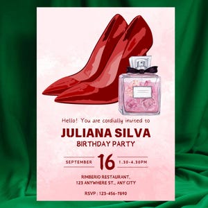 Perfume Bottle Sweet 16 Invitation: Editable Canva Template (Digital)