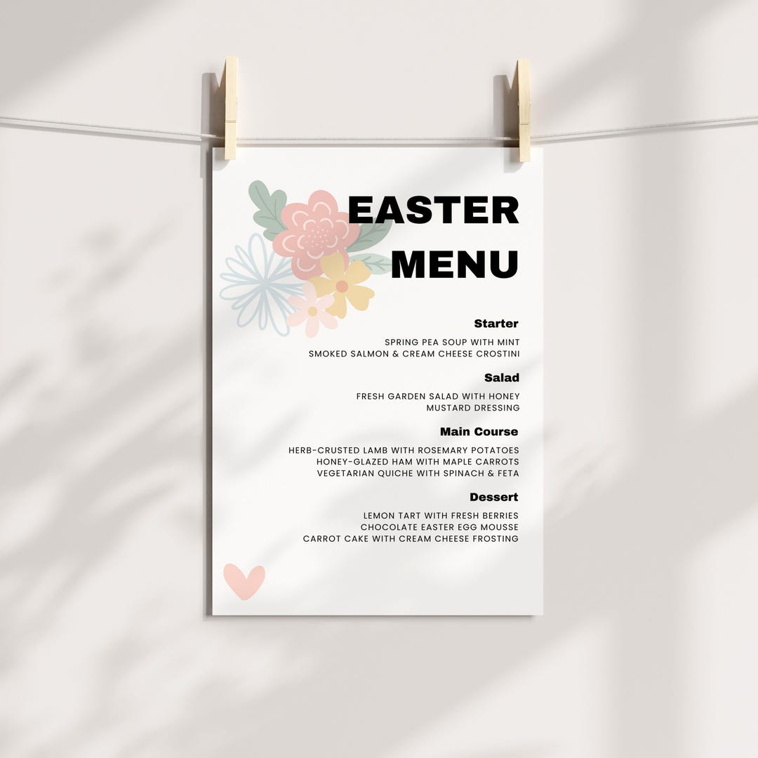 Editable Easter Menu Template – Customizable Holiday Menu Sign ...