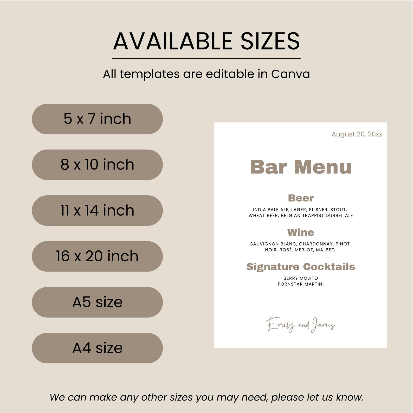 Editable Signature Drink Menu Template – Custom Wedding Bar Menu Sign ...