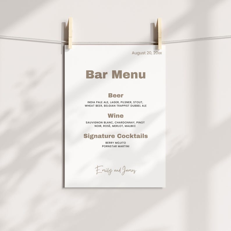 Editable Signature Drink Menu Template – Custom Wedding Bar Menu Sign ...