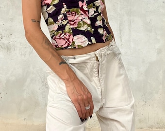 Corpete vintage roxo com padrão floral